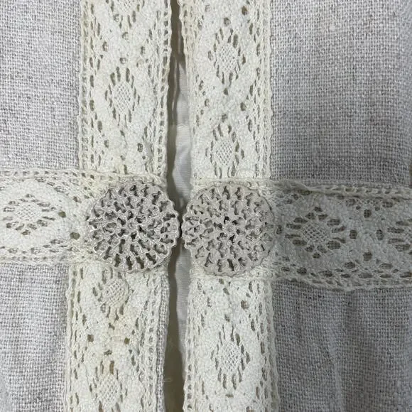 Vintage 60s 70s Jacket Lace Linen Women S Beige Mod Boho Summer Resort - Picture 11 of 12